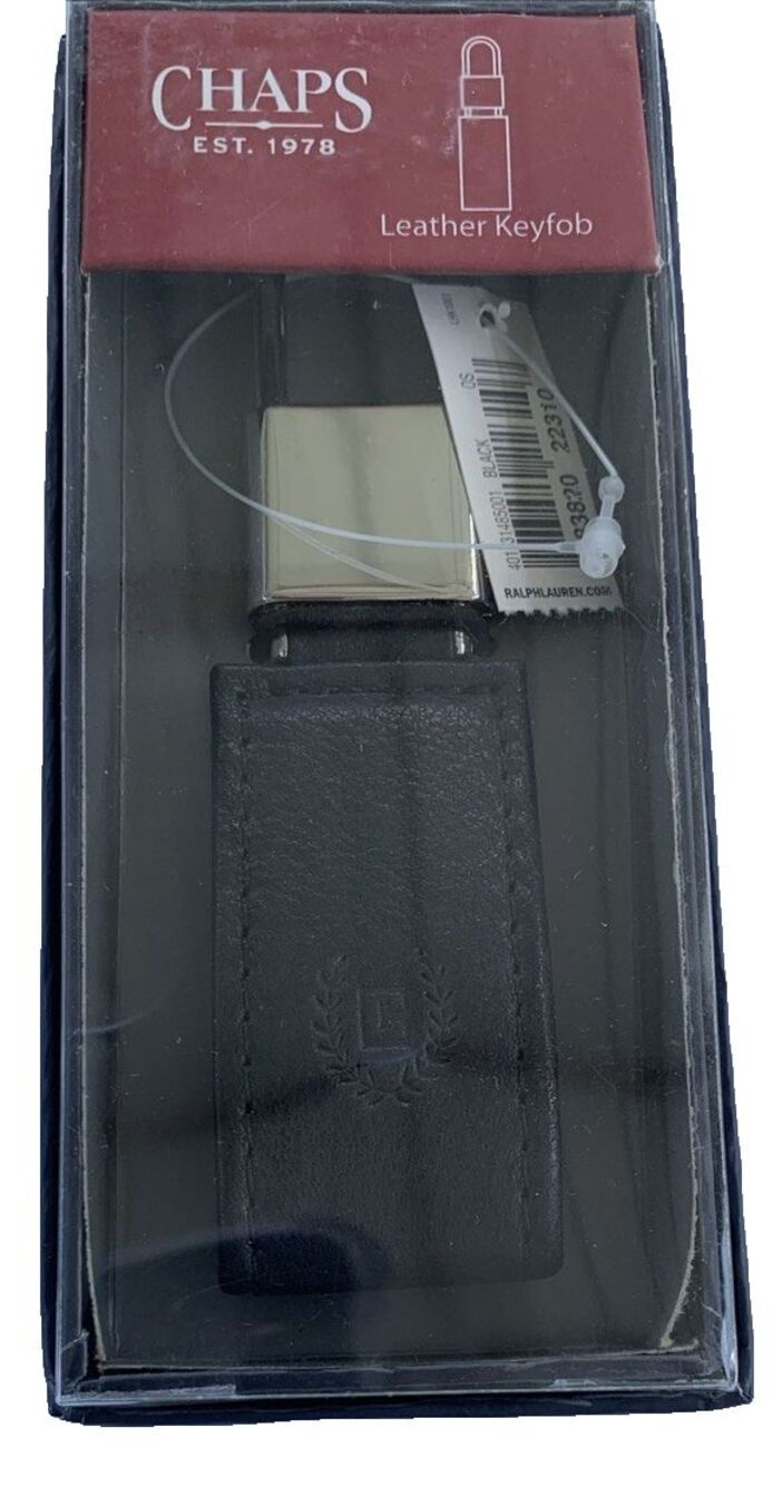Ralph Lauren Polo Keychain Keyfob Black Embossed Leather Pull Hook NIB